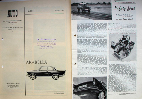 Borgward Arabella de Luxe Modelprogram 1960 Automobile-Presskit (7000)